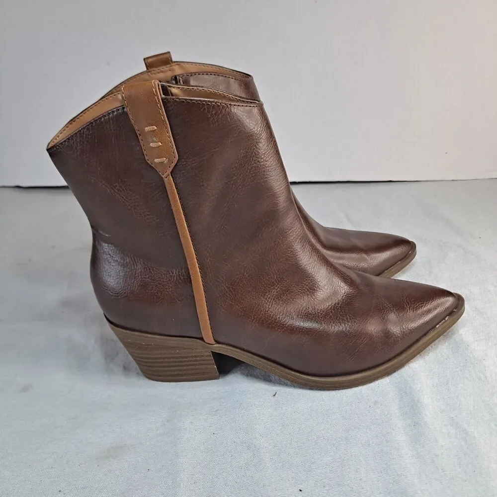 Universal Thread Marlow Booties Womens 6.5 Brown Faux Leather Pointed Toe